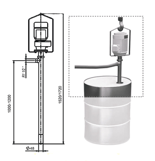 ابعاد پمپ تخلیه بشکه یا بشکه کش