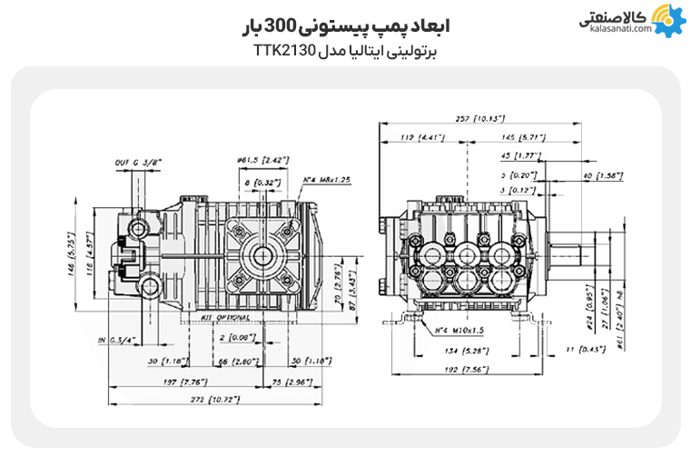 ابعاد پمپ پیستونی 300 بار برتولینی ایتالیا