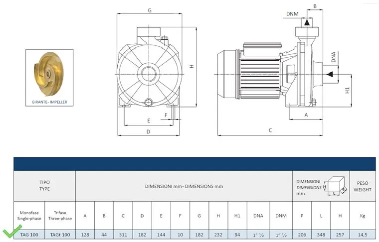 ابعاد و وزن الکتروپمپ پمپ یک اسب پروانه باز سیستما