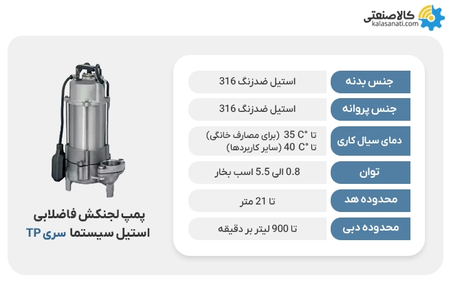 پمپ لجنکش فاضلابی استیل سیستما tp