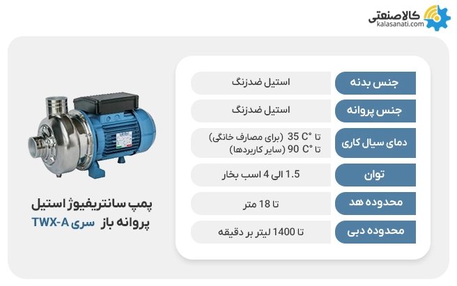 پمپ سانتریفیوژ استیل پروانه نیمه باز twx-a