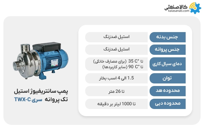 پمپ سانتریفیوژ استیل تک پروانه twx-c