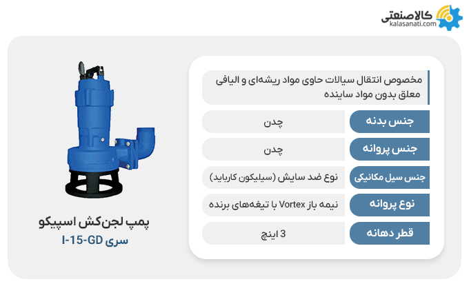 پمپ لجنکش i_15_gd با تیغه برنده و خردکن دار