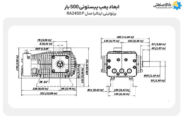 ابعاد پمپ پیستونی 500 بار برتولینی ایتالیا