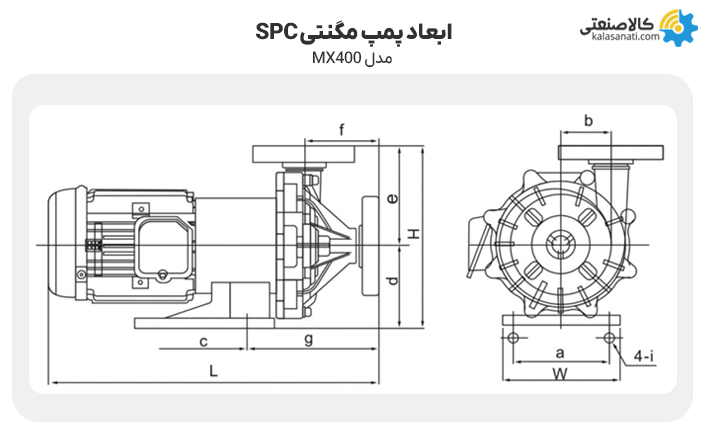 ابعاد پمپ مگنتی mx400
