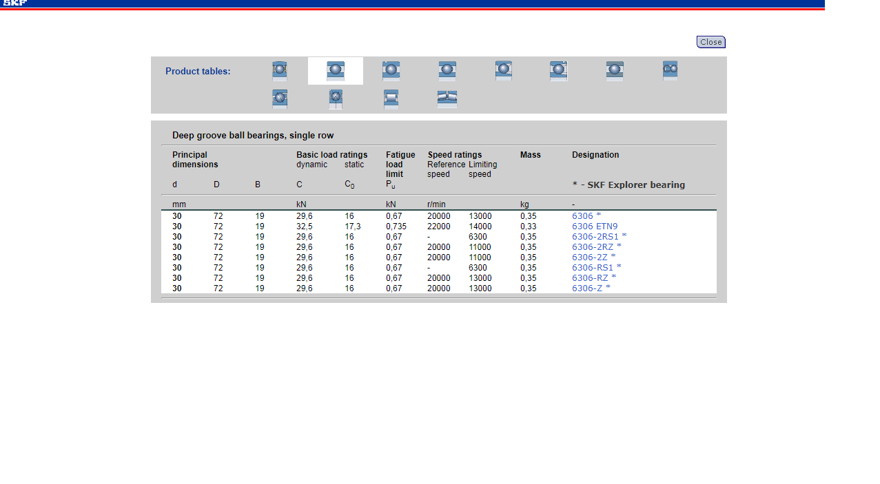 نوع بیرینگ در نرم افزار SKF