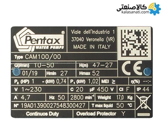 پمپ جتی پنتاکس ایتالیا Pentax یک اسب مدل CAM100 